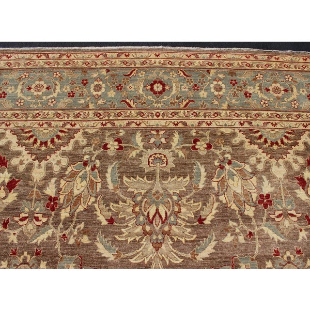 Large Sultanabad Design Vintage Rug With Florals in Brown, Lt. Blue & Red 11' 10" X 14' 9" For Sale - Image 9 of 13