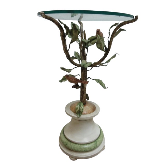 Vintage Metal Toleware Toll Tree Wild Birds Lamp End Table Pedestal Italian For Sale In Philadelphia - Image 6 of 10