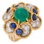 French Vintage Emerald Sapphire Diamond 18k Yellow Gold Cocktail Ring, Size 6.5 For Sale