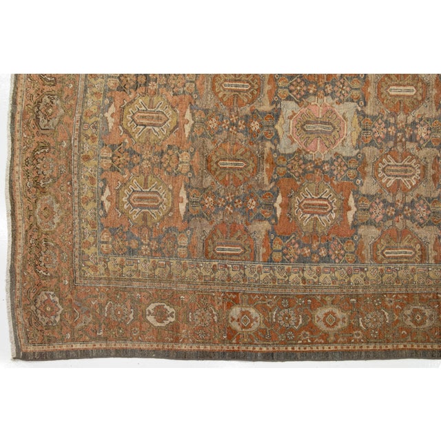 Gray Floral-Designed Antique Persian Malayer Wool Rug in Gray and Rust (Circa 1890s) For Sale - Image 8 of 10