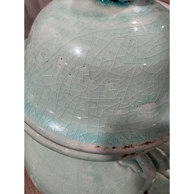 Ceramic Pair of Large Turquoise Glazed Terracotta Urns With Lids For Sale - Image 7 of 8