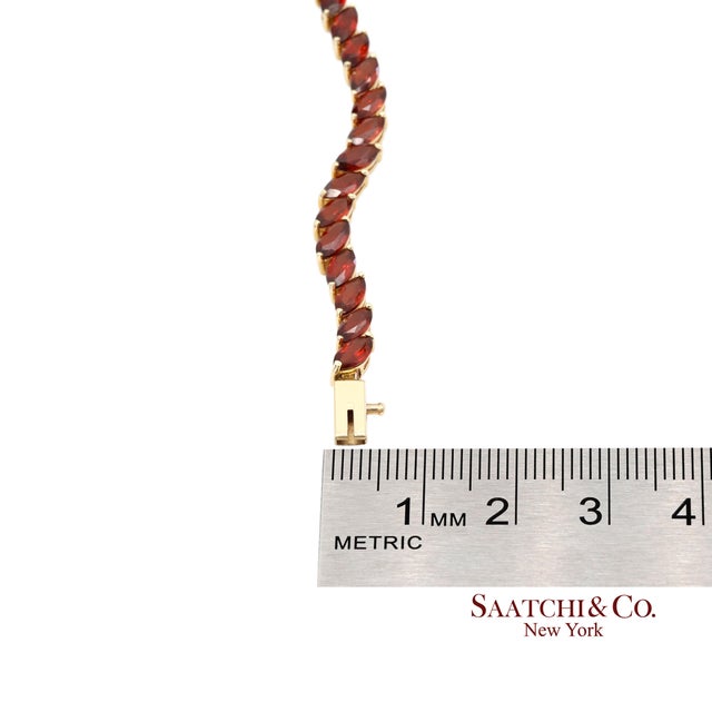 Vintage 14k 585 Solid Yellow Gold Red Garnet Marquise Cut Tennis Bracelet For Sale - Image 13 of 13