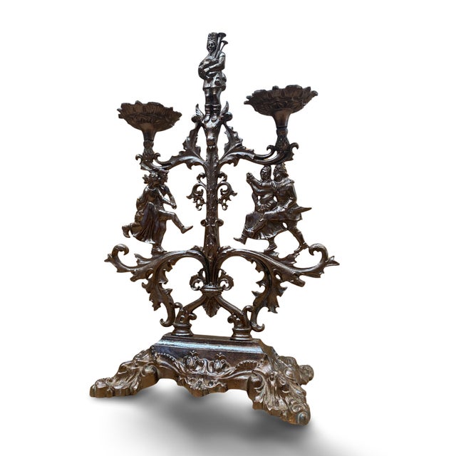 Black Gothic Revival Patinated Wrought Iron Candelabra, 19th Century For Sale - Image 8 of 17