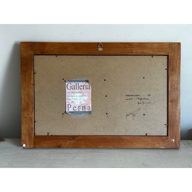 Vintage Surrealistic Tempera Painting on Terra Cotta Tile of Castles by Paolo Grinaldi For Sale In Philadelphia - Image 6 of 8