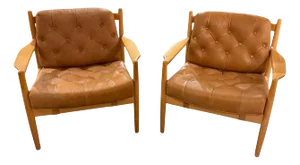Armchair in Beech & Leather by Ingemar Thillmark for Ope, 1960s, Set of 2