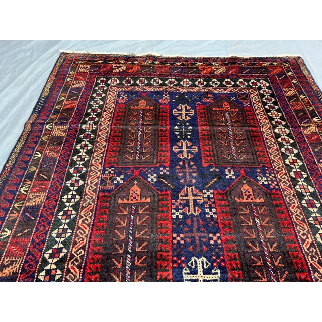 Vintage Afghan Baluchi Hand-Knotted Rug With Geometric Tribal Design in Navy Rug For Sale - Image 4 of 11
