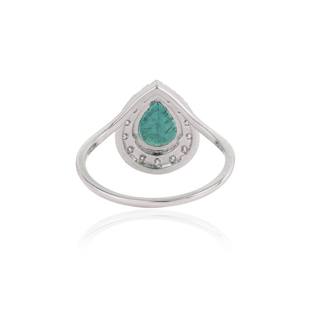 1.15ct Natural Pear-Cut Emerald Diamond Halo 14k Gold Statement Ring Size 9 For Sale - Image 9 of 17