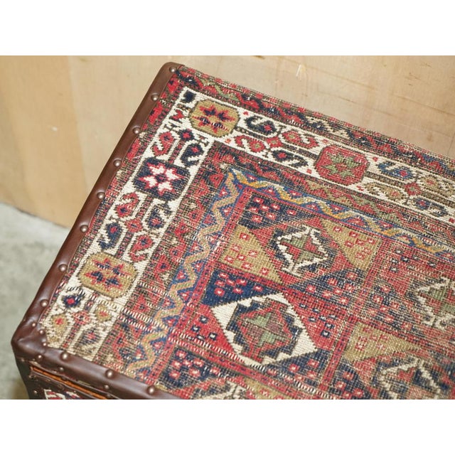 Vintage Kilim & Brown Leather Chest of Drawers For Sale - Image 12 of 18