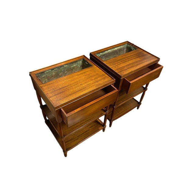Wood Pair of Antique 1920s–1930s Regency Revival Mahogany Side Tables With Integral Jardinières For Sale - Image 7 of 11