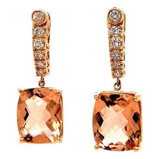 Natural Morganite Diamond Earrings 14k Gold 9.93 TCW Certified For Sale