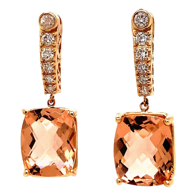 Natural Morganite Diamond Earrings 14k Gold 9.93 TCW Certified For Sale