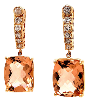 Natural Morganite Diamond Earrings 14k Gold 9.93 TCW Certified