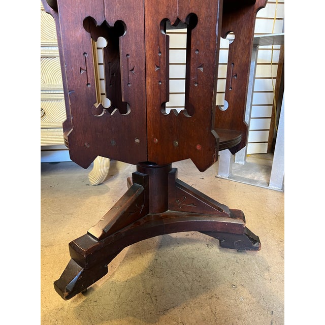 Antique Walnut Wood Revolving Bookcase on Wheels For Sale In West Palm - Image 6 of 7