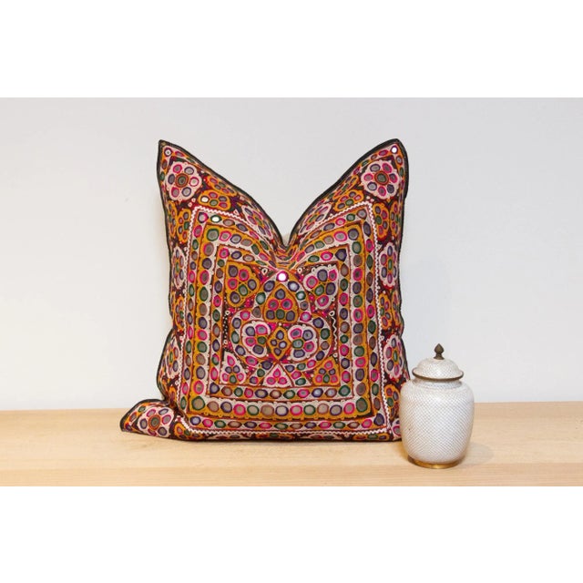 Linen Gui Rajasthani Embroidered Decorative Pillow For Sale - Image 8 of 8
