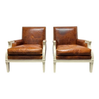 Painted Leather Arm Chairs - a Pair For Sale