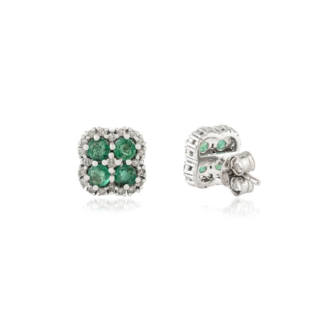 Not Yet Made - Made To Order A Pair of 925 Sterling Silver Round Cut Emerald Cluster Stud Earrings by Cara&her For Sale - Image 5 of 10