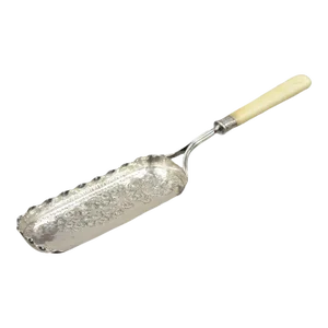 Antique English Victorian Floral Repousse Silver Plated Crumb Scoop Tray