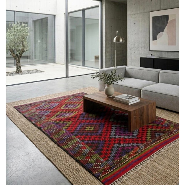 Jade Mid-Century Handwoven Anatolian Kilim Expressive Geometric Symbolism & Heritage Wool For Sale - Image 8 of 11