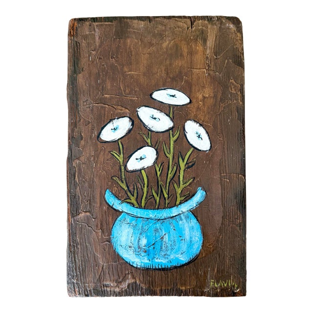 1960s Original Painting of Flowers in Pot by Flavia Marie Weedn 1929-2015 Signed For Sale