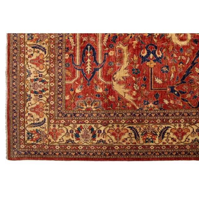 Modern Red Serapi-Style Wool Rug With Allover Design For Sale - Image 9 of 9