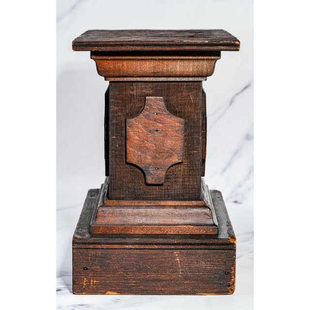 Tiered Architectural Antique Carved Wood Pedestal for Home or Collector Art Statue Display For Sale In New York - Image 6 of 10