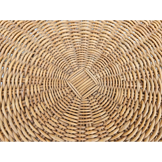 60s Round Wicker Rattan Side Table Brass Ball Feet For Sale - Image 10 of 14