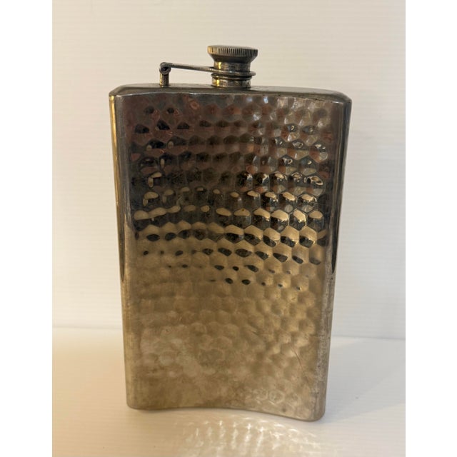 Vintage Japanese Hammered Stainless Steel 16 Oz Mid-Century Modern Bar Flask For Sale - Image 12 of 12