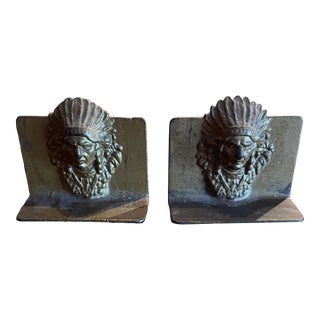 1920s Bradley and Hubbard Brass Indian Chief Bookends- a Pair For Sale