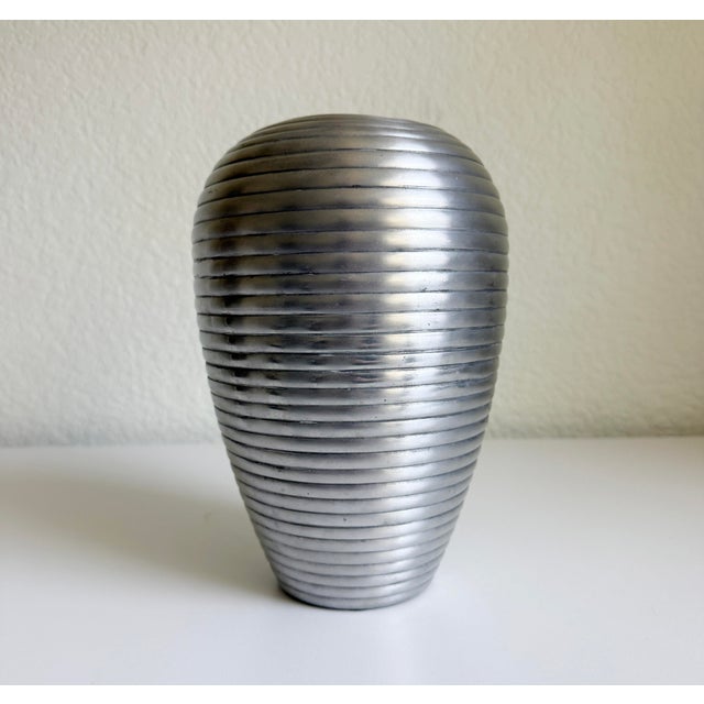 Art Deco Style Ribbed Metal Vase, Late 20th Century For Sale - Image 4 of 9