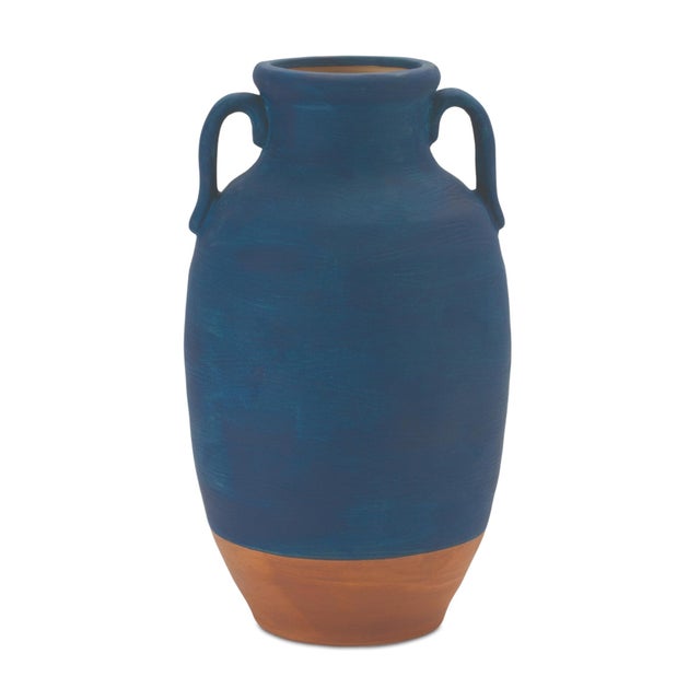 Elevate your interior design with the timeless charm of this 10.5" Blue Ceramic Urn Vase. Featuring a classic urn...