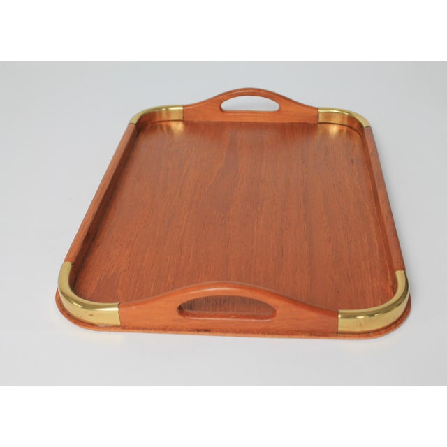 Mid 20th Century Vintage Teak & Brass Serving Tray For Sale - Image 5 of 11