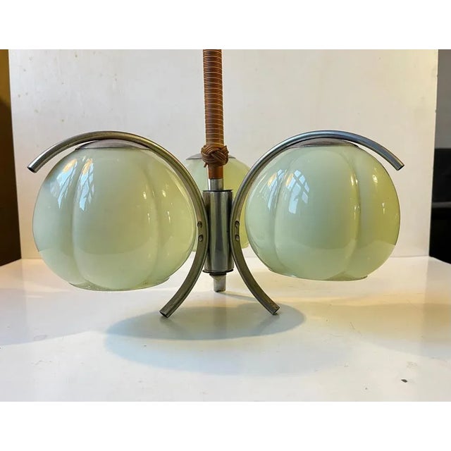 3-Armed Functionalist Ceiling Lamp with Light Green Shades, Germany, 1930s For Sale - Image 9 of 12
