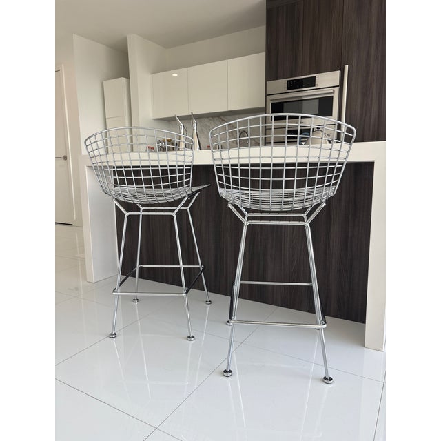 Chrome Harry Bertoia Bar Stools for Knoll | Polished Chrome | Set of 2 For Sale - Image 8 of 15