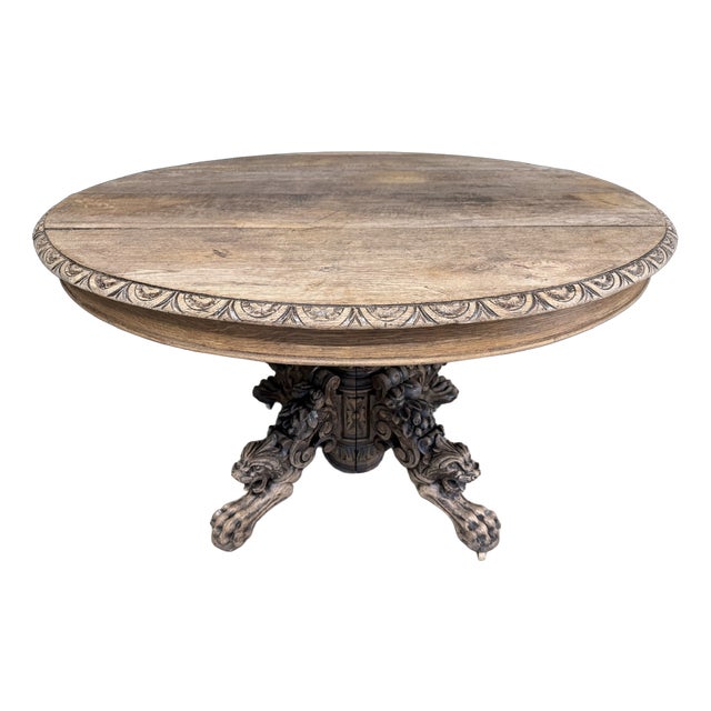French Carved Oak Hunting Table, 1869 For Sale