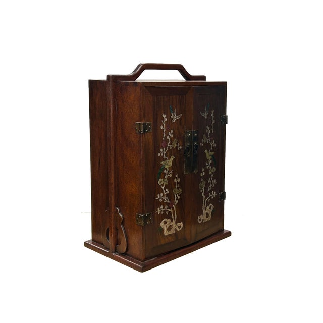 Burnt Umber Chinese Brown Wood Mother of Pearl Motif Drawers Box Chest For Sale - Image 8 of 9