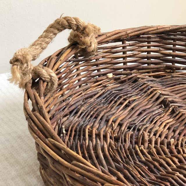 Wood Rustic Twig Basket Tray With Rope Handles For Sale - Image 7 of 12