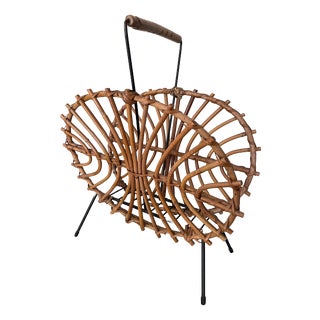 Vintage Bamboo Magazine Rack, 1950s For Sale