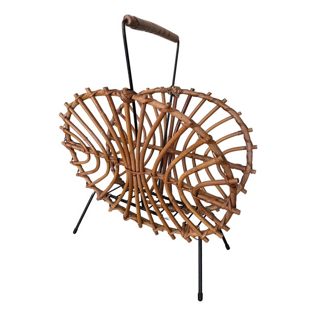 Vintage Bamboo Magazine Rack, 1950s For Sale