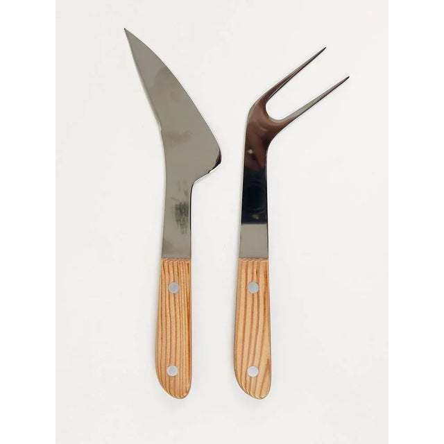 Brown Mid-Century Steel & Wood Carving Knife and Fork attributed to Amboss Austria, 1960s, Set of 2 For Sale - Image 8 of 9