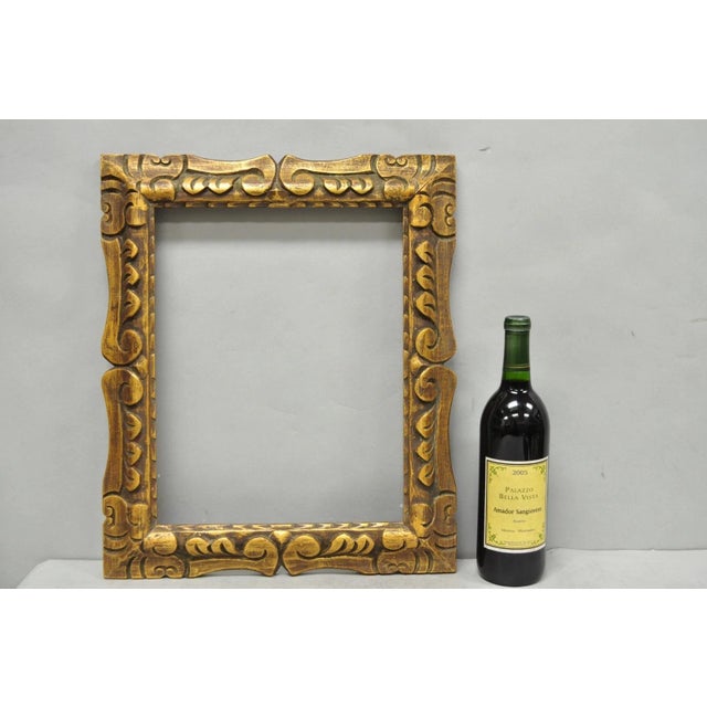 Vintage Italian Hollywood Regency Carved Gold Gilt Wood Art Picture Frame. Circa Mid 20th Century. Measurements: 18.25" H...