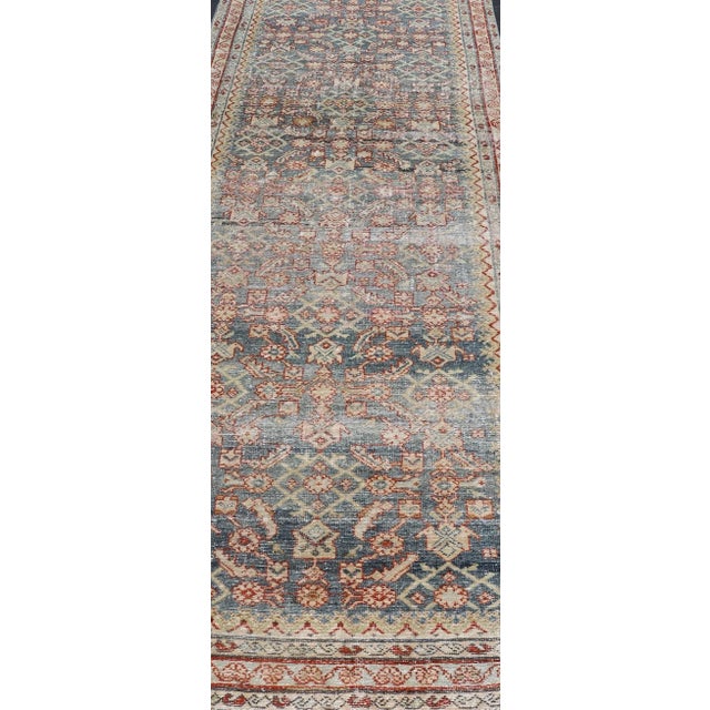 Early 20th Century Early 20th Century Antique Persian Malayer Gallery Runner With All-Over Design in Gray, Steel Blue and Multi Colors For Sale - Image 5 of 13