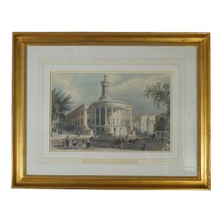 Vintage Framed Colored Engraving of the Exchange, Philadelphia For Sale