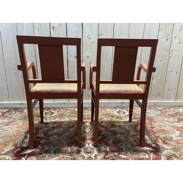 Bridge Armchaits in Striped Terracotta Fabric, Set of 2 For Sale - Image 3 of 8