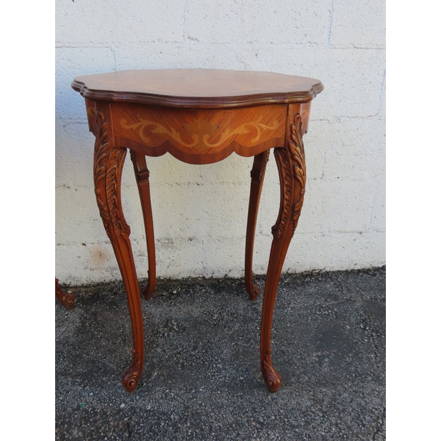 Early 1900s French Carved Inlay Round Side End Tables a Pair 6375a For Sale - Image 10 of 14