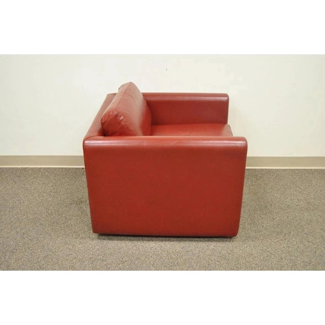 Vintage Mid Century Modern Red Leather Cube Club Lounge Chair on Rolling Casters For Sale - Image 4 of 10