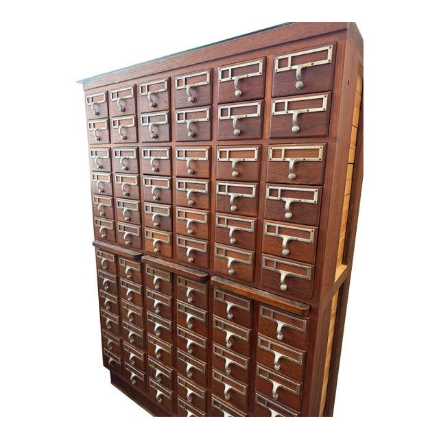 Vintage Library Card Catalog Cabinet- Large Solid Wood Apothecary Style For Sale