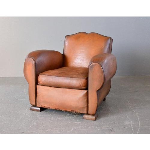 Art Deco French Moustache Backed Leather Armchair, 1920s For Sale - Image 15 of 16