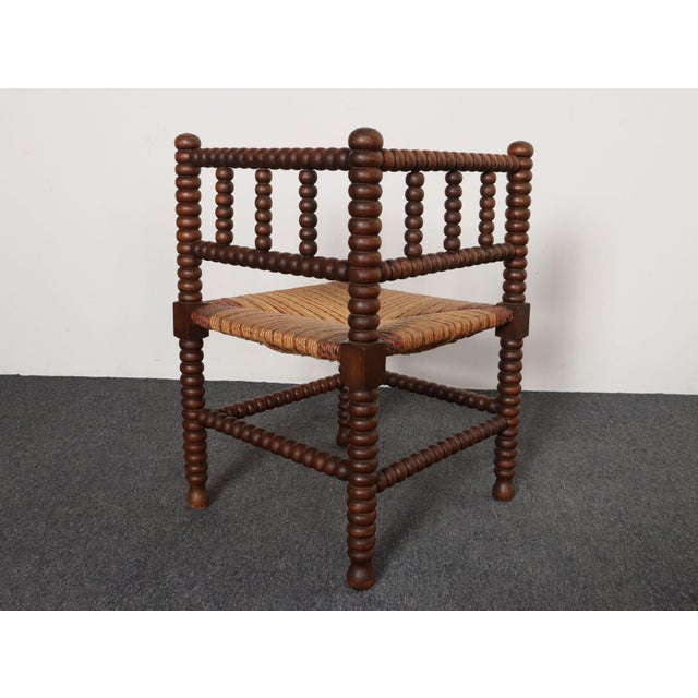 Brown Diminutive Antique French 19th Century Bobbin Corner Chair With Rush Seat For Sale - Image 8 of 18