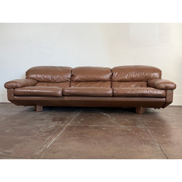 Brown Vintage 1980's Italian Leather Sofa For Sale - Image 8 of 17