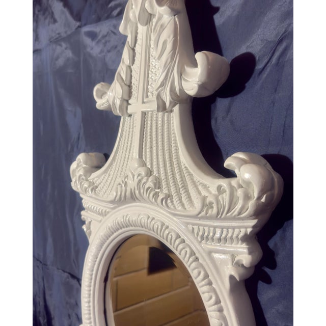 Late 20th Century Vintage Palm Beach Regency Gloss White French Rococo Revival Wall Mirror in Gampel-Stoll Style - Newly Painted For Sale - Image 5 of 12